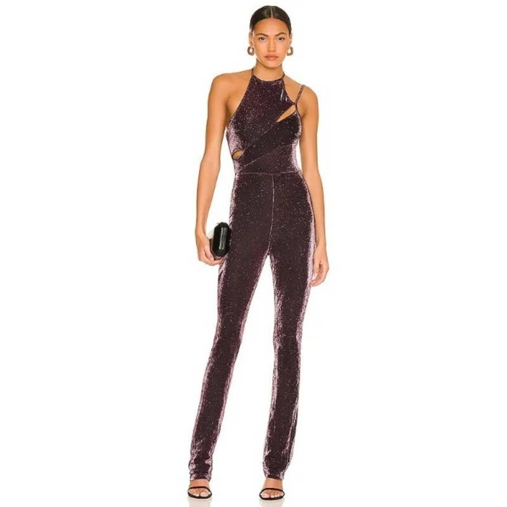 Superdown NWT Tia Cut Out Halter Slim Leg Bodice Jumpsuit Mauve Size Large